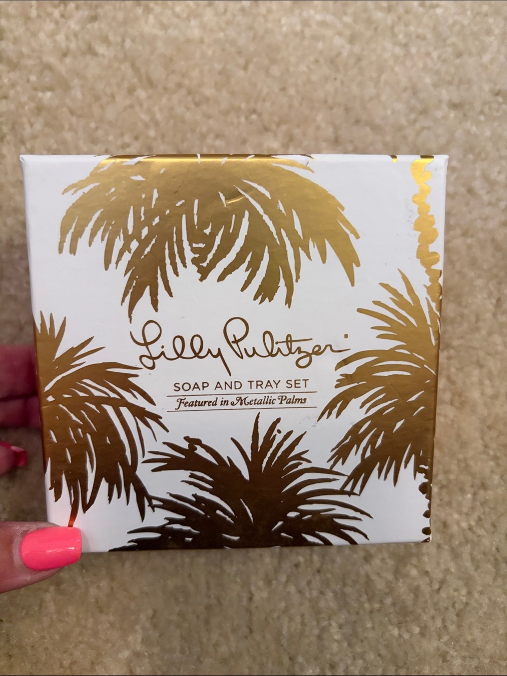 Lilly Pulitzer Metallic Palm Soap & Tray Gift Set - White and Gold